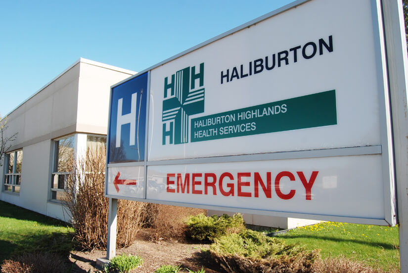 The Haliburton Hospital Emergency Department provides 24 hours/day, 7 days per week of emergency care. HHHS Haliburton Emergency Entrance Sign